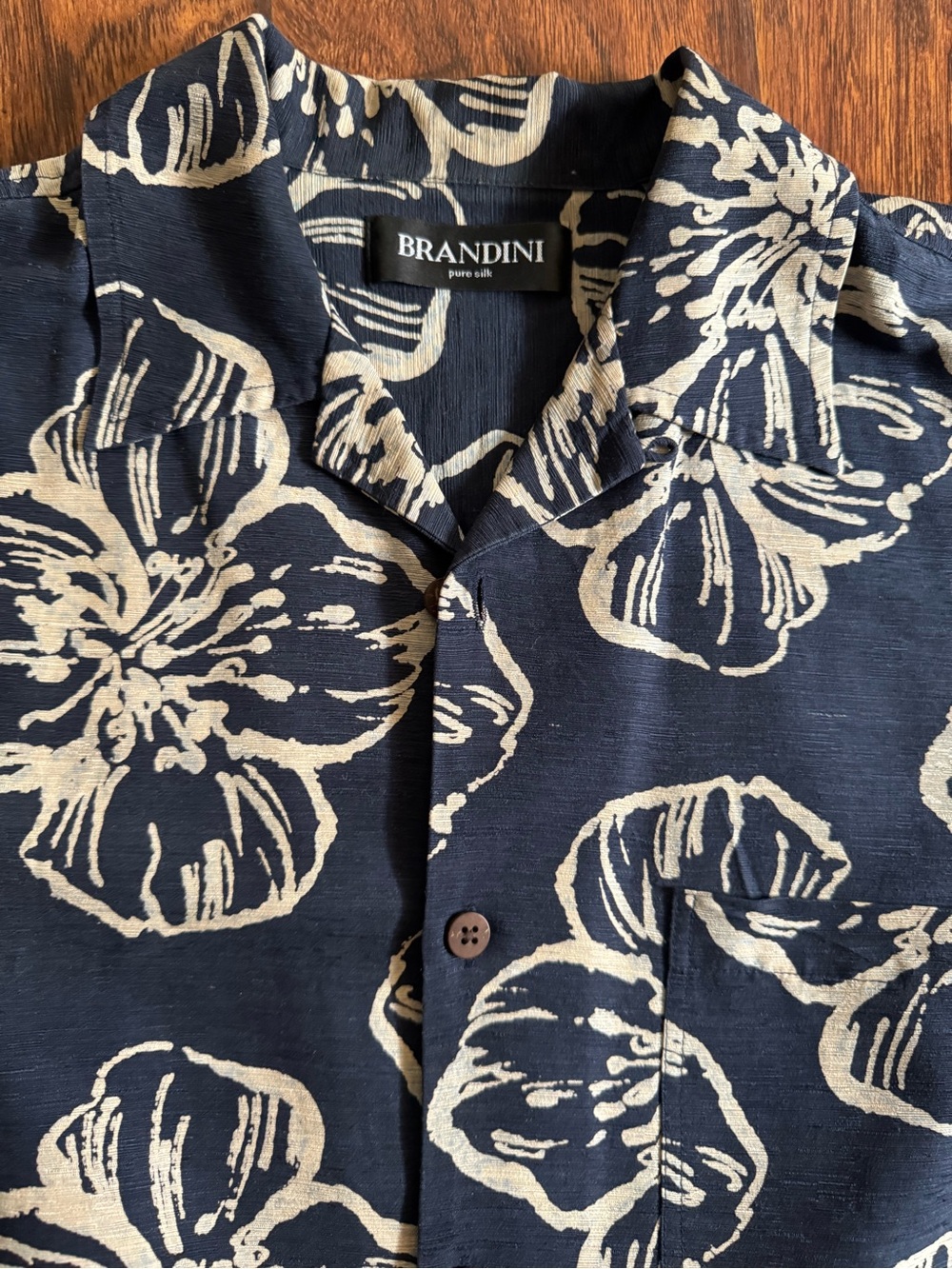 Men’s Brandini Pure Silk Navy and Cream Floral Short-Sleeve Shirt